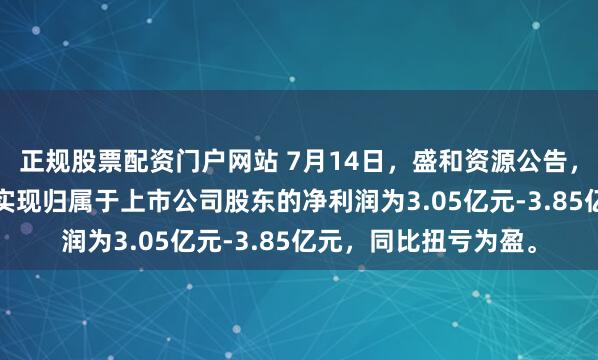 正规股票配资门户网站 7月14日，盛和资源公告，预计2025年半年度实现归属于上市公司股东的净利润为3.05亿元-3.85亿元，同比扭亏为盈。